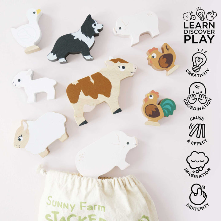 Le Toy Van Petilou Farm Stacking Animals & Bag