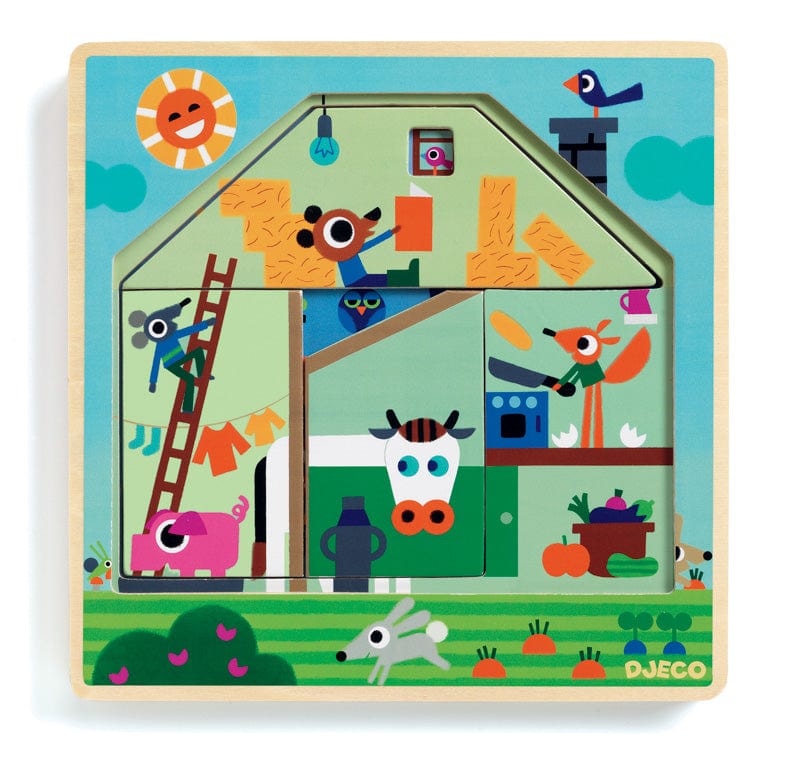 Djeco Wooden Puzzles Chez Gaby Barn 3 Layer Wooden Puzzle