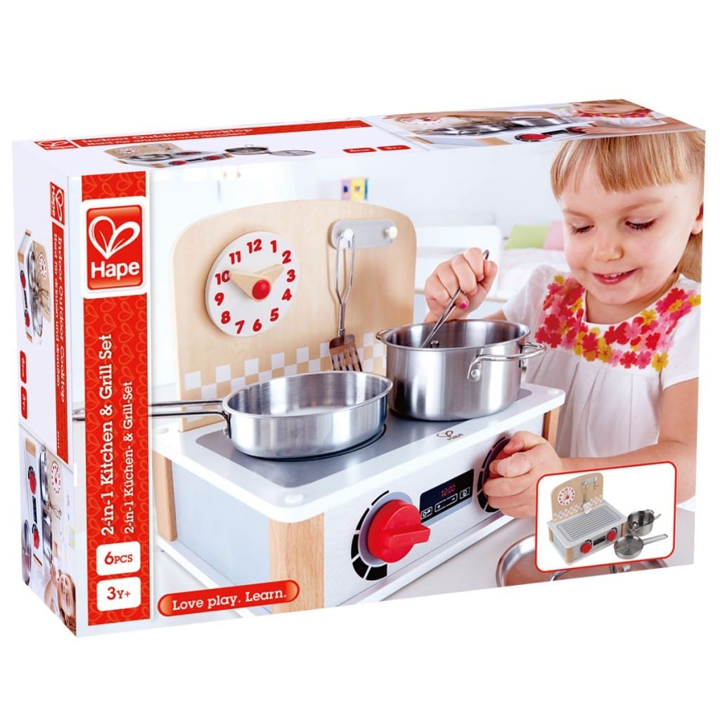 Hape In the Kitchen Hape 2-in-1 Kitchen & Grill Set 6 Pieces