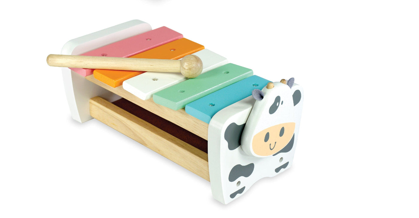 Im Toy Wooden Musical Toys Cow Xylophone Bench - Pastel