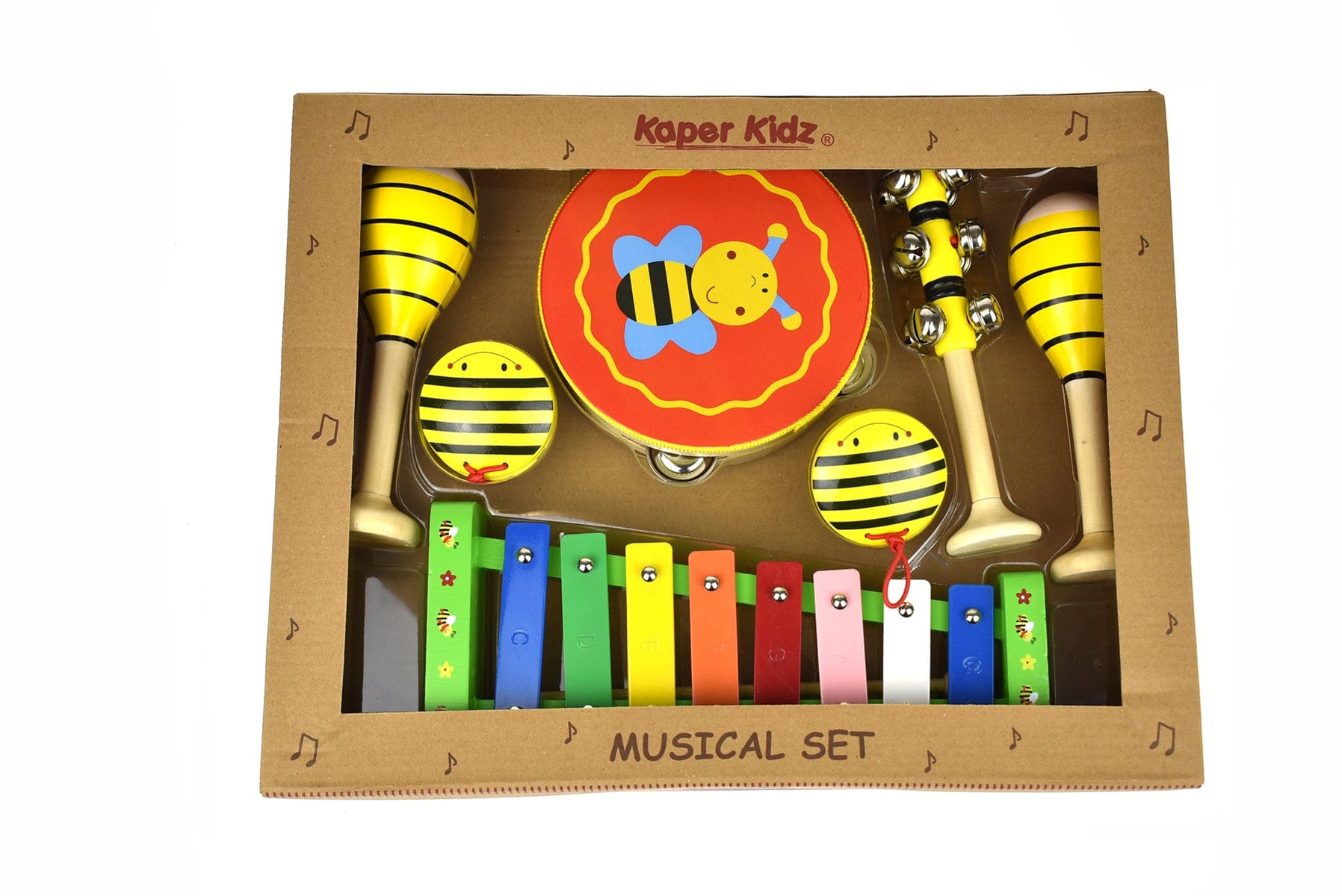 Kaper Kidz Wooden Musical Toys Bee 7Pcs Musical Set