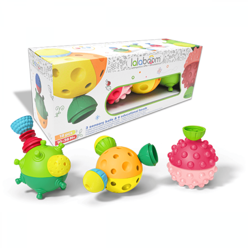 Lalaboom Blocks Lalaboom 3 Sensory Balls With 12 Pcs Beads