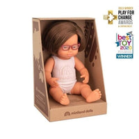 Miniland Dolls and Accessories Miniland Caucasian Girl with Down syndrome, 38 cm with Glasses