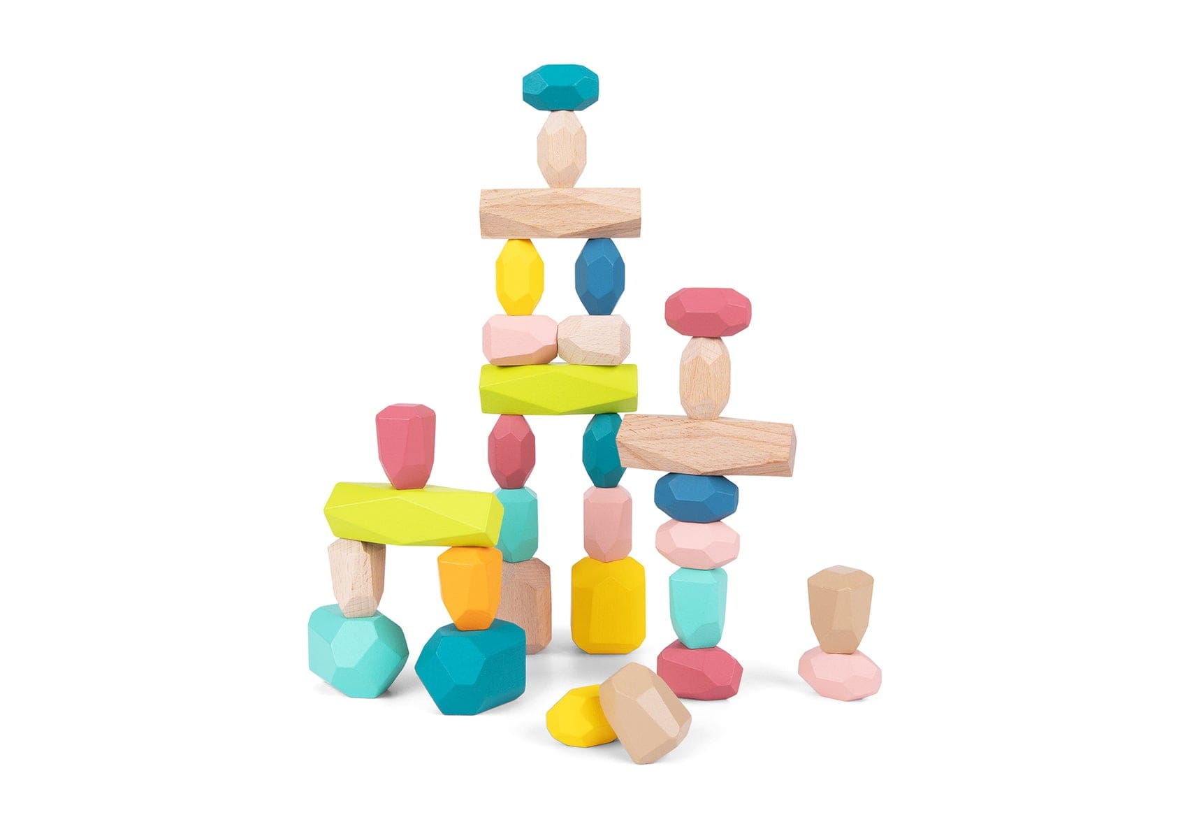 Tooky Toy Blocks Wooden Stacking Stone Blocks Large 32Pcs