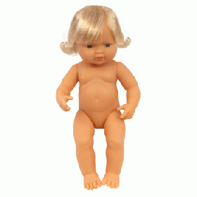 Miniland Doll Naked Baby Caucasian Girl, 38 cm