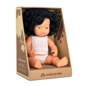 Miniland Doll Black Curly Hair Caucasian Girl 38cm