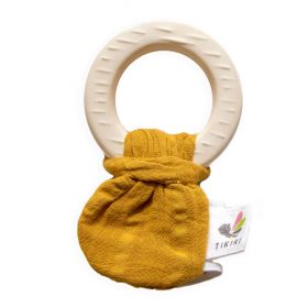 Natural Rubber Teether with a Mustard Muslin Tie