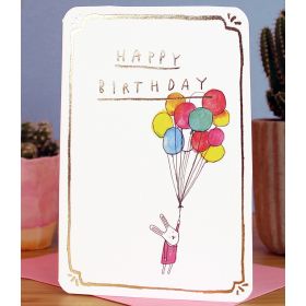 Birthday Card - Gold Bunny Balloons